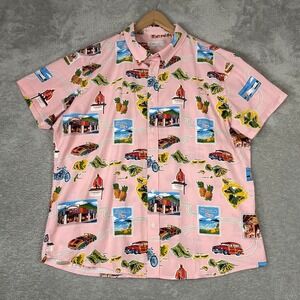 Cotton & Co Hawaii Postcard Shirt Mens 2XL Pink Aloha Beach Summer Stretch